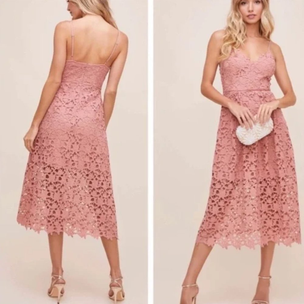 ASTR The Label Lace A Line Midi Dress in Pink Mauve Women's Size Medium